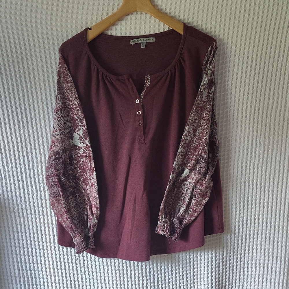 Absolutely Famous Maroon Top with Patterned Sleeves 2X